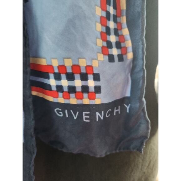 Vtg 60s Givenchy 100% Silk Scarf Robinson 45” x 15” Blue Turquoise White Red - Picture 3 of 10